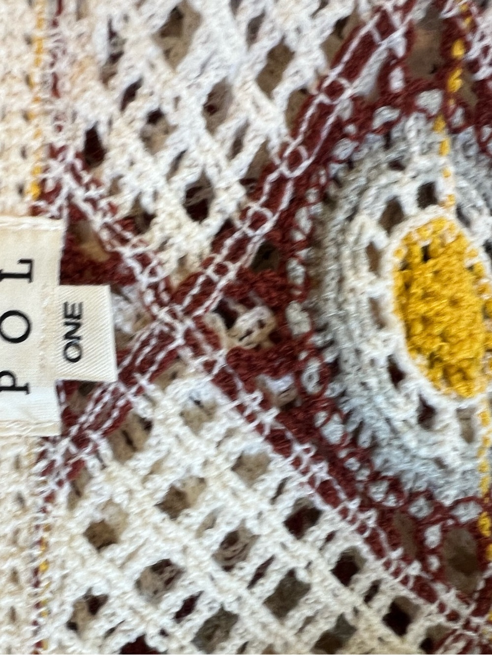 POL Crochet Openwork Sweater in White, Yellow & Brown - Picture 6 of 6